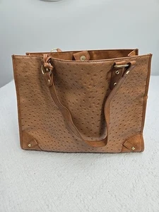 DELMANO Large Brown Faux Ostrich Leather Tote Handbag Lined Inner & Side Pockets - Picture 1 of 12