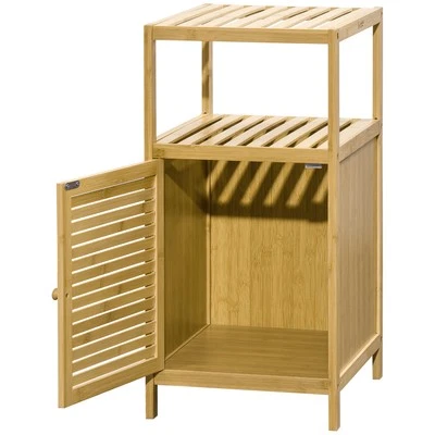 kleankin Mobile Bagno a Doghe in Bambù con Armadietto a un'Anta, 33x36.5x67cm - Immagine 1 di 4