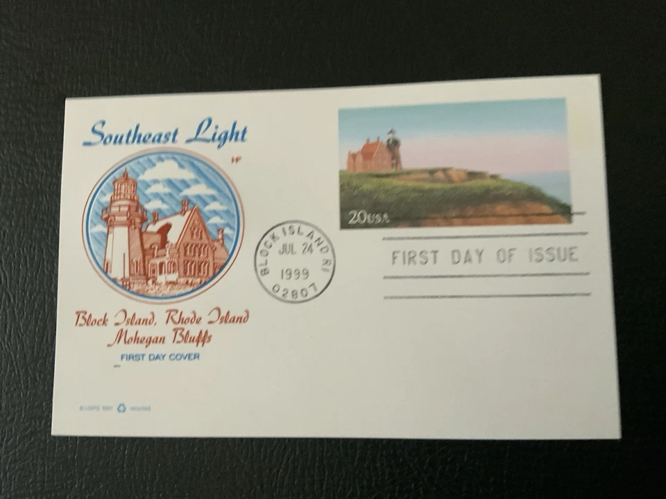 1999 #UX306 20c Block Island Lighthouse Postcard - House Of Farnam FDC - Image 1 of 1