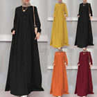Women Muslim Kaftan Islamic Farasha Button Down Party Gown Long Maxi Shirt Dress
