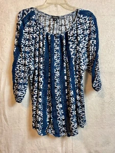 Top campesino con detalle de ganchillo azul/blanco Lucky Brand para mujer talla 3X VER NOTA - Imagen 1 de 8