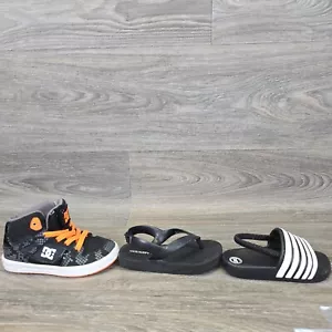 Toddler Size 6 Shoe Lot of 3 Sneaker Sandal Flip Flop Black Yellow White - Picture 1 of 15