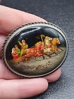 VINTAGE RUSSIAN SIGNED HAND PAINTED WHITE METAL BROOCH