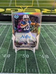 2023 Bowman University Chrome Refractor Nick Singleton Auto 8/10 Penn State - Picture 1 of 3