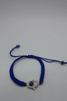Pulsera macramé cordón azul la mano hamsa mal de ojo Foto 1 de 4