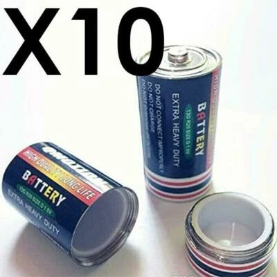 10 pack Secret Safe Diversion Fake C Battery Hidden Safe Pill Stash Case Holder