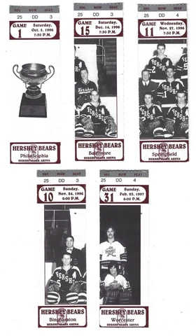 1996-97 Hershey Bears (AHL) Ticket Stubs--lot of 5 different Cover