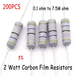 2 Watt Carbon Film Resistors 5% 177 Values Available 0.1 ohm to 7.5M ohm 200 Pcs - Picture 1 of 5