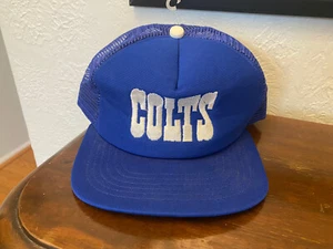 Indianapolis Colts Spell Out Blue VTG Trucker Snapback Hat 80s Made in USA - Picture 1 of 5