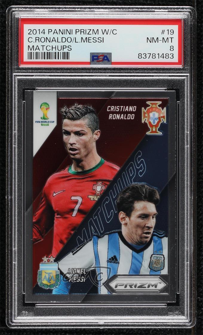 2014 Panini Prizm World Cup Matchups Cristiano Ronaldo Vs Lionel Messi #19 PSA 8