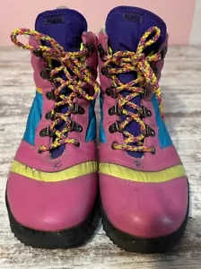 Vintage Y2k 90s Boots Damen 6 ColorBlock Hot Pink Neon Sherpa gefüttert warm Schnürsenkel - Bild 1 von 9