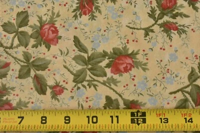 35" Long, Dark-Pink Roses on Tan Quilt Cotton, Moda/Robyn Pandolph, P6652 - Image 1 of 4