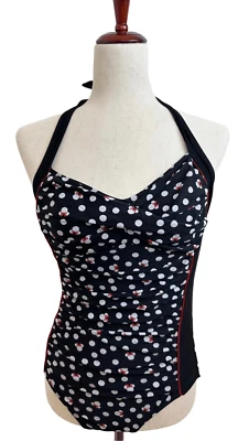 Traje de baño pequeño de una pieza halter de minnie mouse a lunares negros de los parques de Disney para mujeres Foto 1 de 4