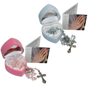 Christening Baptism Rosary Beads With Heart Gift Box