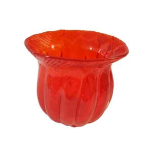 Piatto a forma di melone in vetro artistico soffiato a mano con bordo pizzicato arancione - Foto 1 di 5