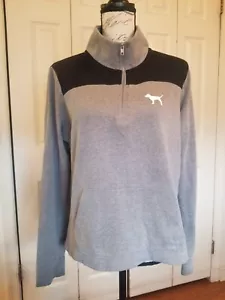 VS Pink 1/4 Zip Pullover Top Women's Medium Gray Black Pouch Pockets READ GUC - Picture 1 of 14