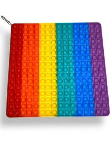 Pop Push Rainbow Fidget 256 Bubbles 12" Toy Sensory Relief Carabiner Backpack - Picture 1 of 9