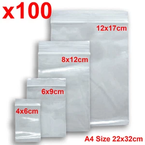 100 Resealable Reusable Zip Lock Self Seal Cello Clear Locking Plastic Bag A4 C6 - Bild 1 von 7