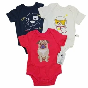 Cotton Fairy Boys 12 Months Bodysuit Lot 3 Pack Dog Graphic Short Sleeve - Picture 1 of 7