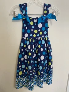 Jessica Ann Dress Girls Size 8 Spring Dress Navy Blue Polka Dots Sun Dress - Picture 1 of 7