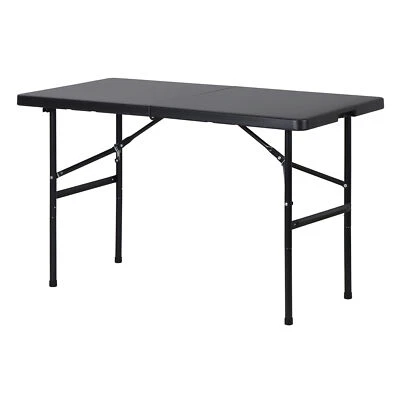4' Plastic Indoor Outdoor Picnic Party Portable Folding Table Camp Dining Black - Image 1 of 4