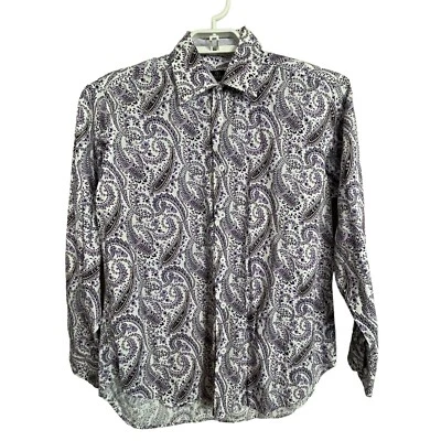 Camisa Bugatchi Uomo Para Hombre M Púrpura Blanca Paisley Manga Larga Con Botones Foto 1 de 4