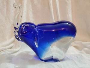 Vintage Murano Art Glass Cobalt Blue Elephant Figurine, 7 1/4" Long " x 7" Tall - Picture 1 of 12