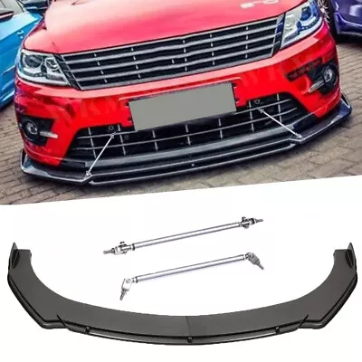 Carbon Fiber Style Front Bumper Lip Splitter + Strut Rods For Volkswagen Passat - Image 1 of 4