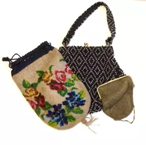Metal Mesh Bead Purses Handbags Vintage Antique Metal Cordes Floral 20s Lot - Picture 1 of 21