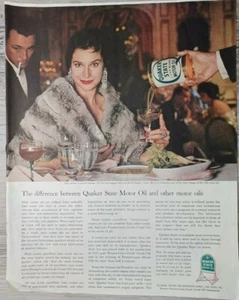 1960 Vintage Print Ad Quaker State Motor Oil Champagne Glass Mink - Picture 1 of 1
