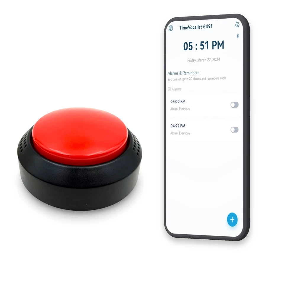 Large Talking Button Clock with Alarm for Visually Impaired, Elderly, Blind - Image 1 of 4