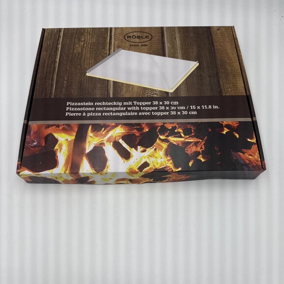 RÖSLE Pizzastein rechteckig mit Topper 38 x 30 cm Pizzaplatte Grill und Backofen