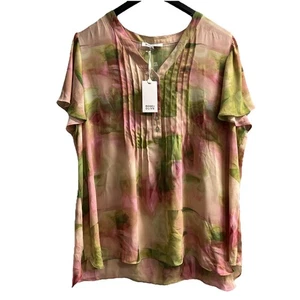 Rose & Olive Top Damen 2X Rosa Blumen Aquarell Chiffon Plissee Popover Tunika - Bild 1 von 9