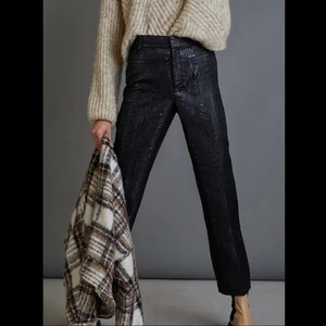 Anthropologie The Essential schmale strukturierte schwarz schimmernde Damenhose Größe 6 neu ohne Etikett - Bild 1 von 8