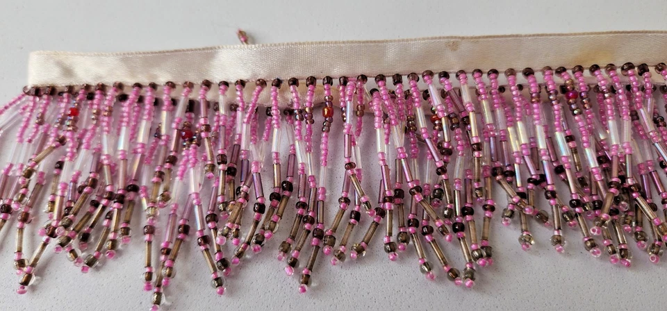 Couture Pink & Bronze Beaded Fringe Trim – 18" Handcrafted Embellishment - Image 1 of 4