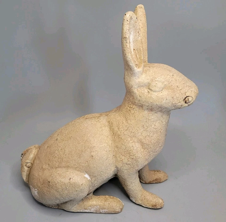 ANTIGUO TOPE DE PUERTA DE HIERRO FUNDIDO DE 13,5 LB PARA JARDÍN CONEJO CHIPPY PINTURA BLANCA ENLOQUECIDA Foto 1 de 4