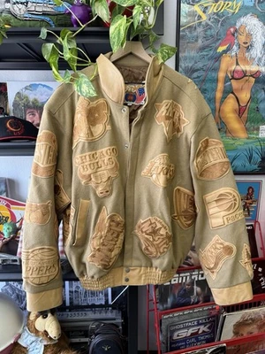 Chaqueta Jeff Hamilton de Colección Rara Cuero Parches NBA Bulls Rockets Pistones Foto 1 de 4