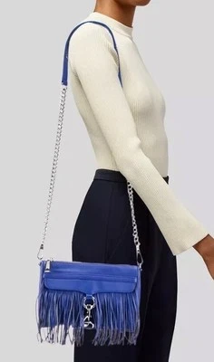 Rebecca Minkoff Mini MAC Fringe Crossbody Blue Leather Bag Gift Ready NWOT - Image 1 of 4