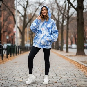 ZERINA AKERS for Bar III Tie-Dye Hoodie Cropped Sweatshirt Ballonärmel XS - Bild 1 von 12