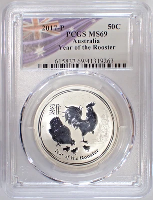 2017-P Australia 1/2oz Silver Half Dollar 50c - Year of the Rooster - MS69 - Image 1 of 4