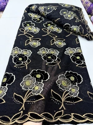 Tela de gasa suiza de encaje de lentejuelas YQOINFKS 5 yardas bordado de franela con piedras Foto 1 de 4