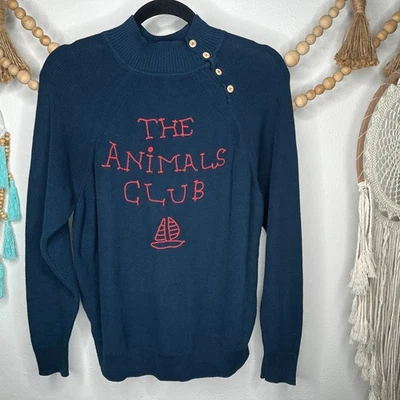 The Animals Observatory The Animals Club Raven Blue Embroidered Sweater Girls 12 - Image 1 of 4