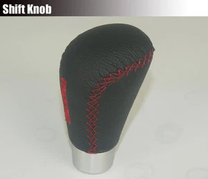 Universal Black Leather Car Manual Gear Lever Shift Knob Shifter Red Stitch 9cm - Picture 1 of 1