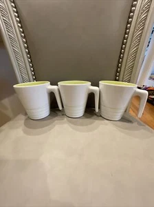 3 IKEA HURRIG MUG GREEN WHITE LIME HOOK HANDLE COFFEE TEA CUP STRIPE 15199 - Picture 1 of 9
