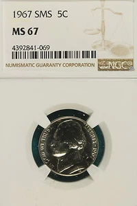 1967 SMS NCG MS67 JEFFERSON NICKEL!! #A6412 - Picture 1 of 2
