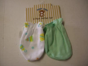 Scratch Mittens, Boy, 2 Pack, Solid Green & Print, 0-6 Mos, Brand New - Picture 1 of 3