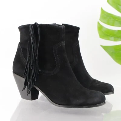 Bota Sam Edelman Feminina Louie Tamanho 10 Preta Camurça Salto Médio Bota Ocidental Franja - Imagem 1 de 4