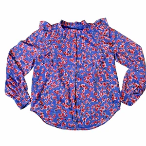 Blusa Ann Taylor Flor de Cerezo Floral Volantes Romántica Azul Rosa Talla S - Imagen 1 de 7