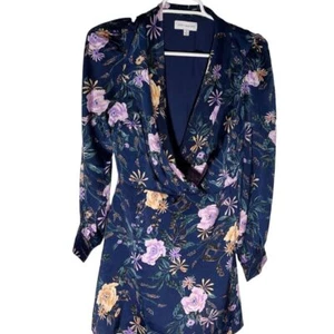 Lost + Wander Eva Floral Wrap Mini Dress Blue Long Sleeve V-Neck XS - Picture 1 of 4