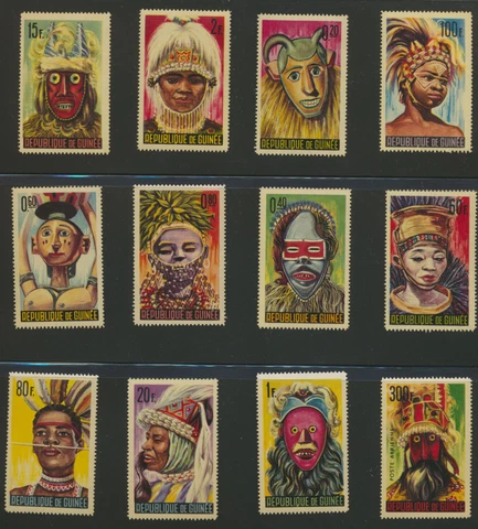 African Tribal Masks Complete Mint NH Topical Set Guinea #361-71,C68  $13.00 Val Cover